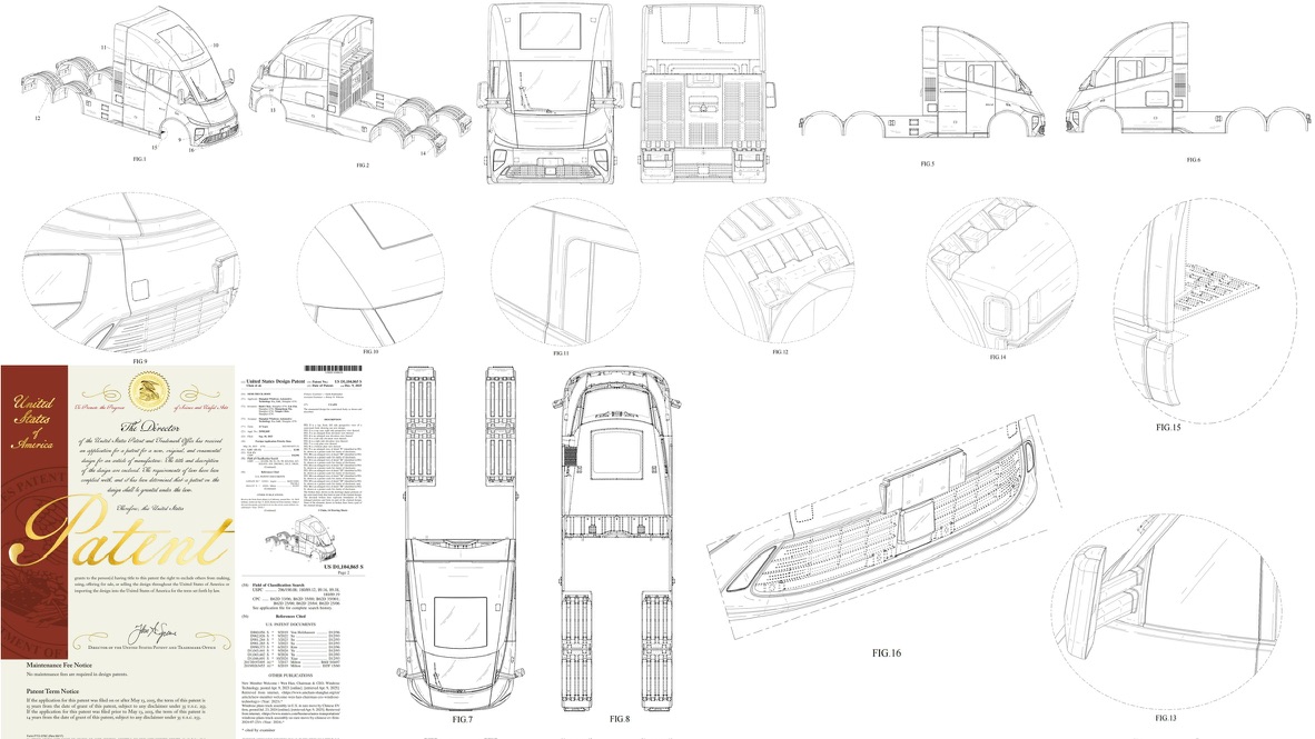 U.S. design patent drawings — Windrose truck cab and body