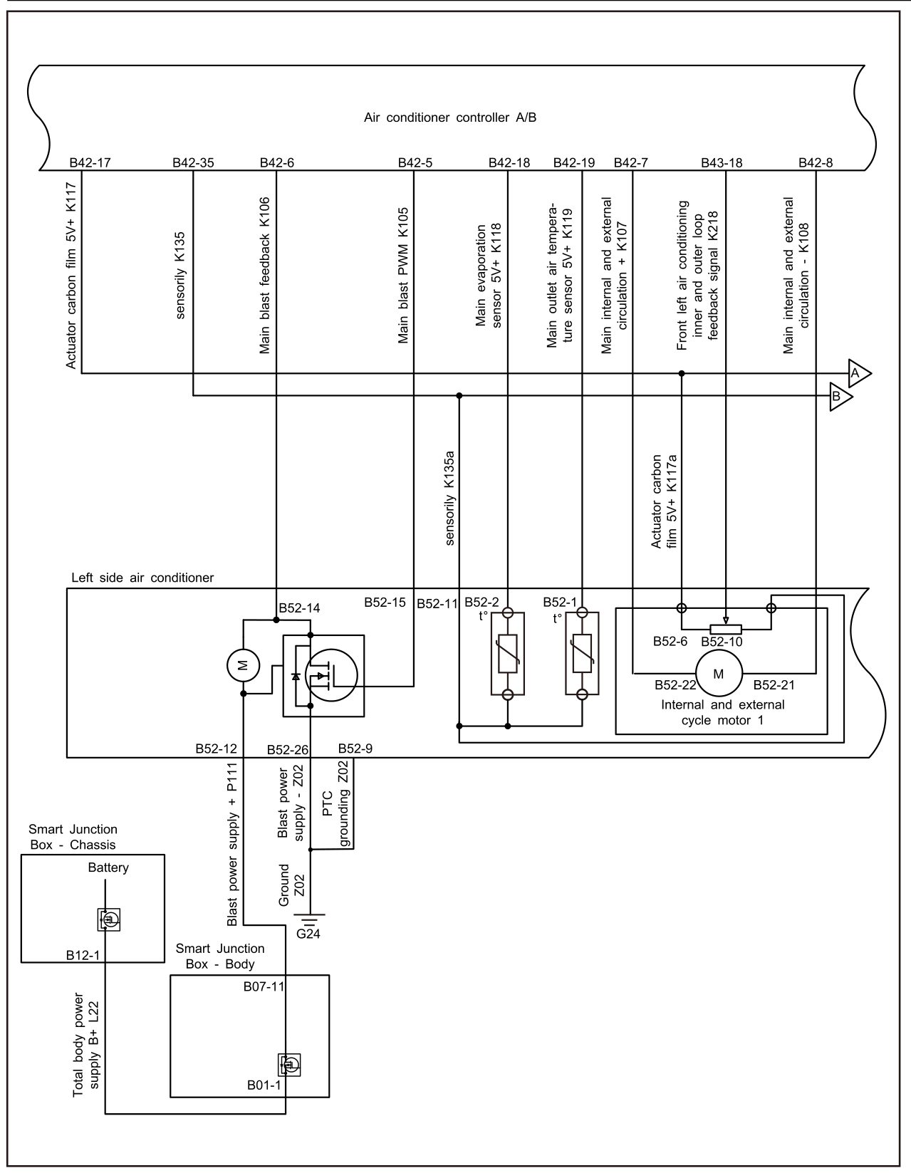 7.1.5.13 Left Air Conditioning Evaporation Temperature Sensor Fault — circuit diagram