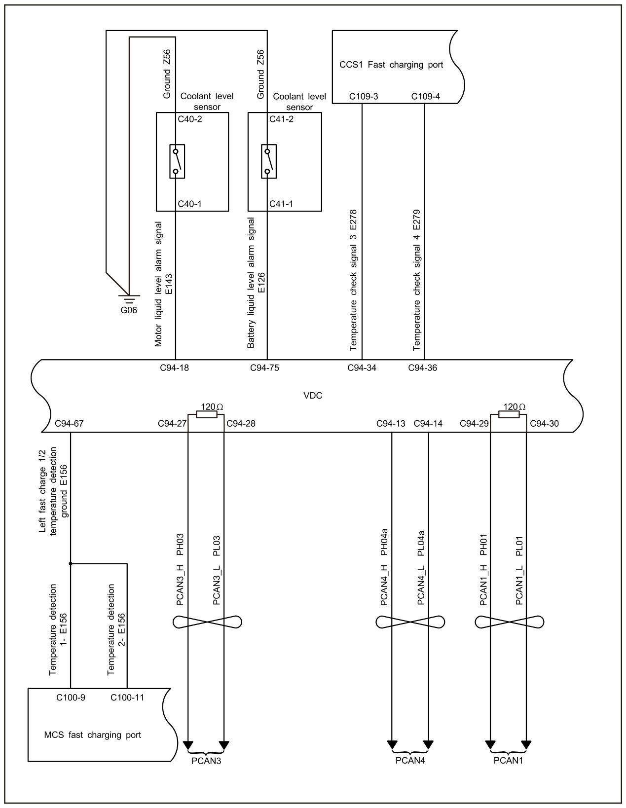 7.2.4.12 Motor Coolant Level Sensor Fault — circuit diagram