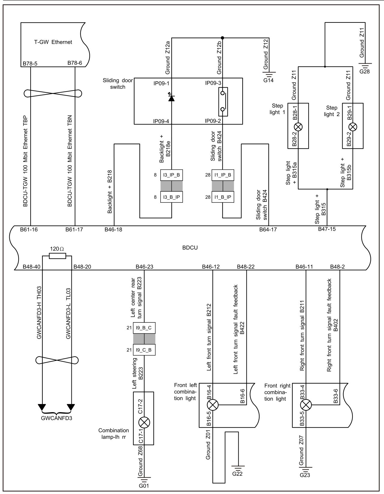 7.8.5.18 Left Center Rear Turn Signal Fault — circuit diagram