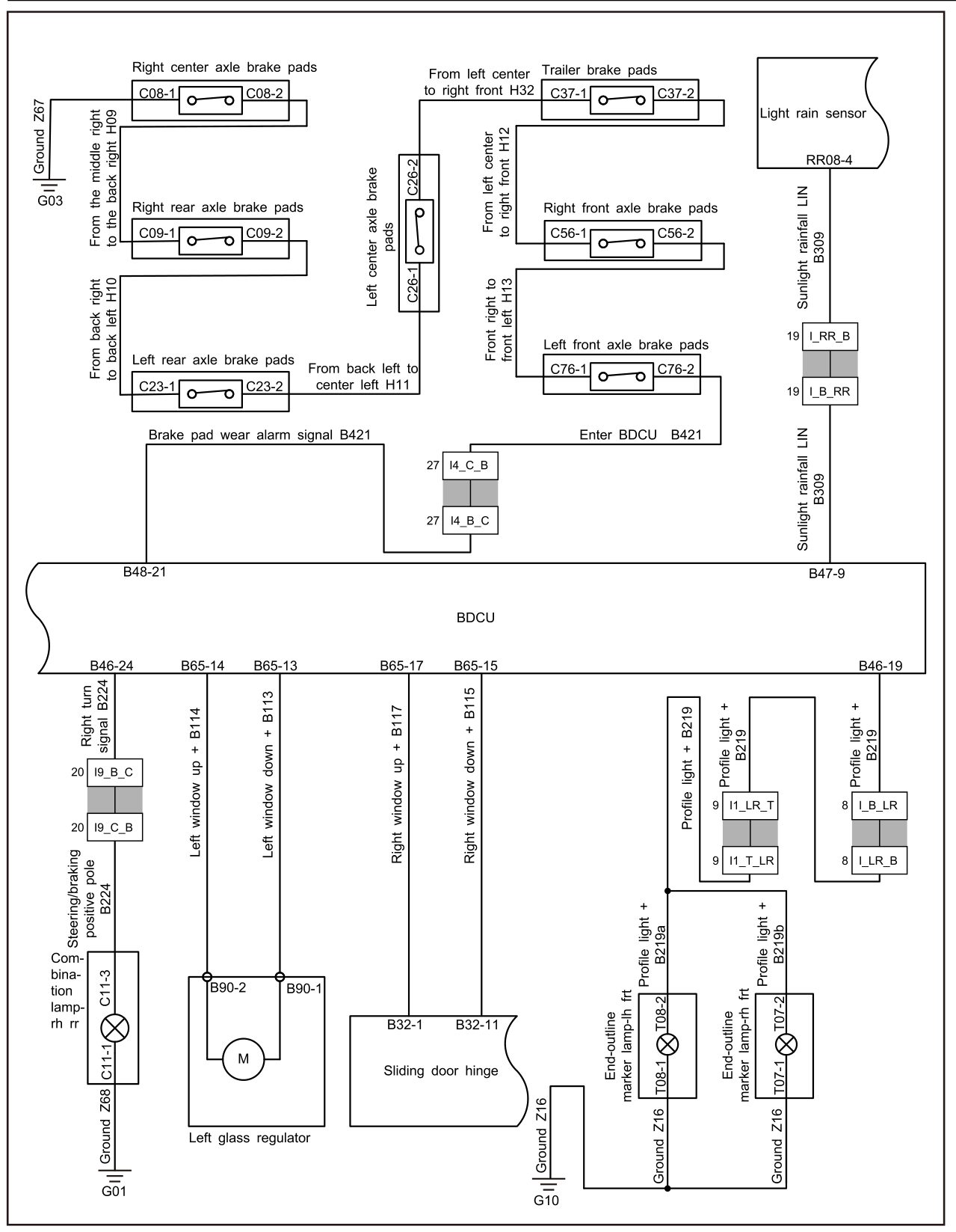 7.8.5.37 Left window regulator Fault — circuit diagram