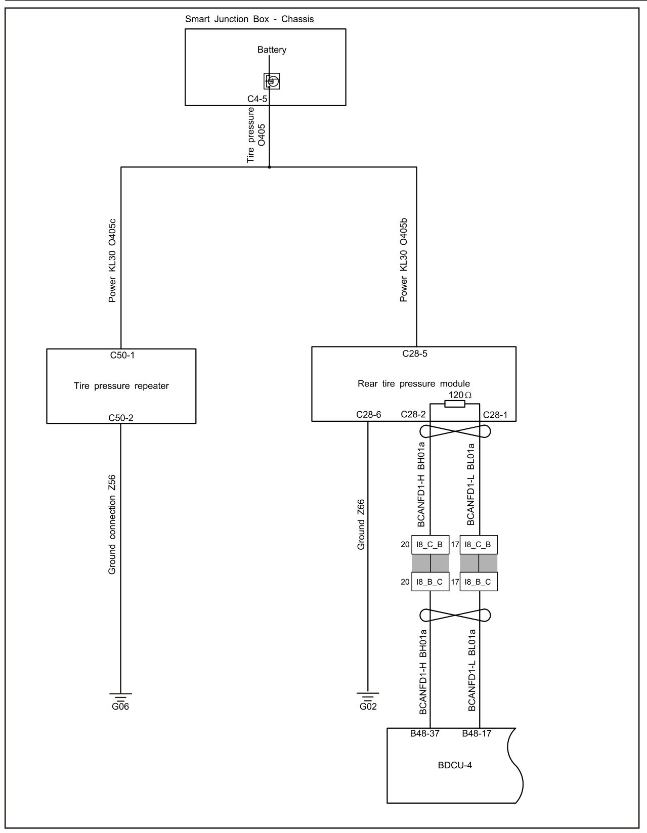 8.10.4.6 Rear Tire Pressure Module Power Fault — circuit diagram