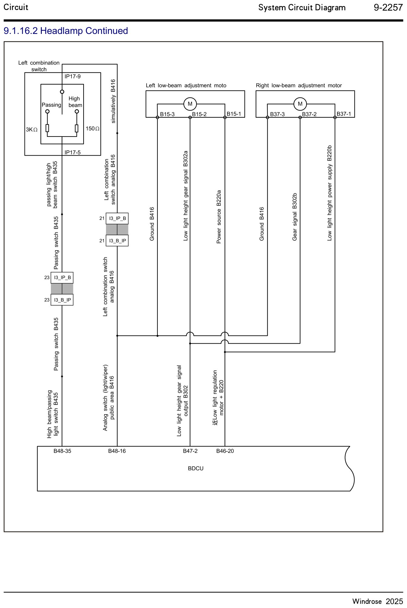 9.1.16.2 Headlamp Continued — circuit diagram
