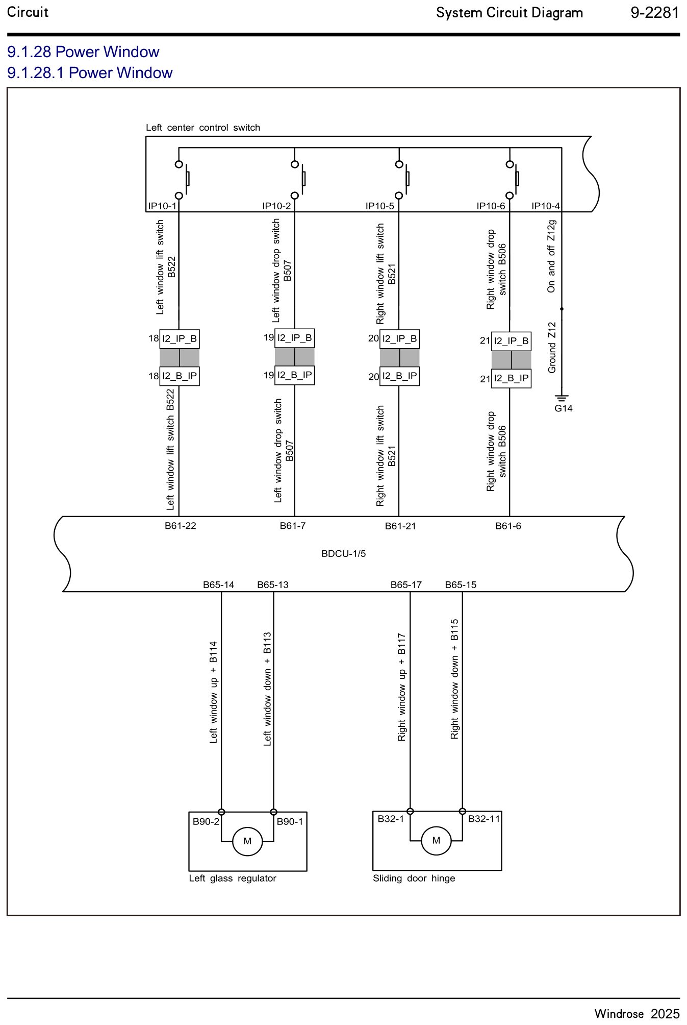 9.1.28 Power Window 9.1.28.1 Power Window — circuit diagram