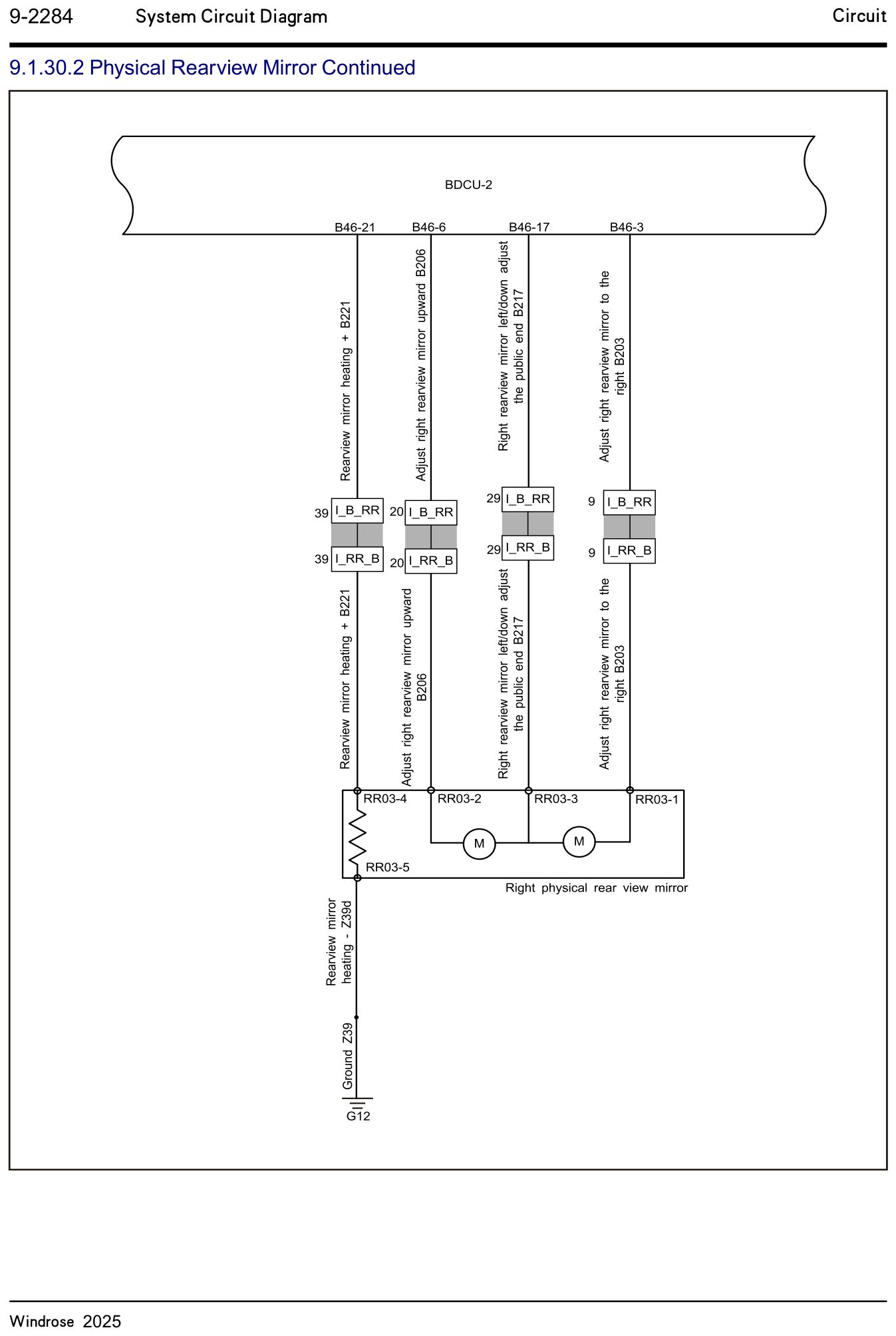 9.1.30.2 Physical Rearview Mirror Continued — circuit diagram
