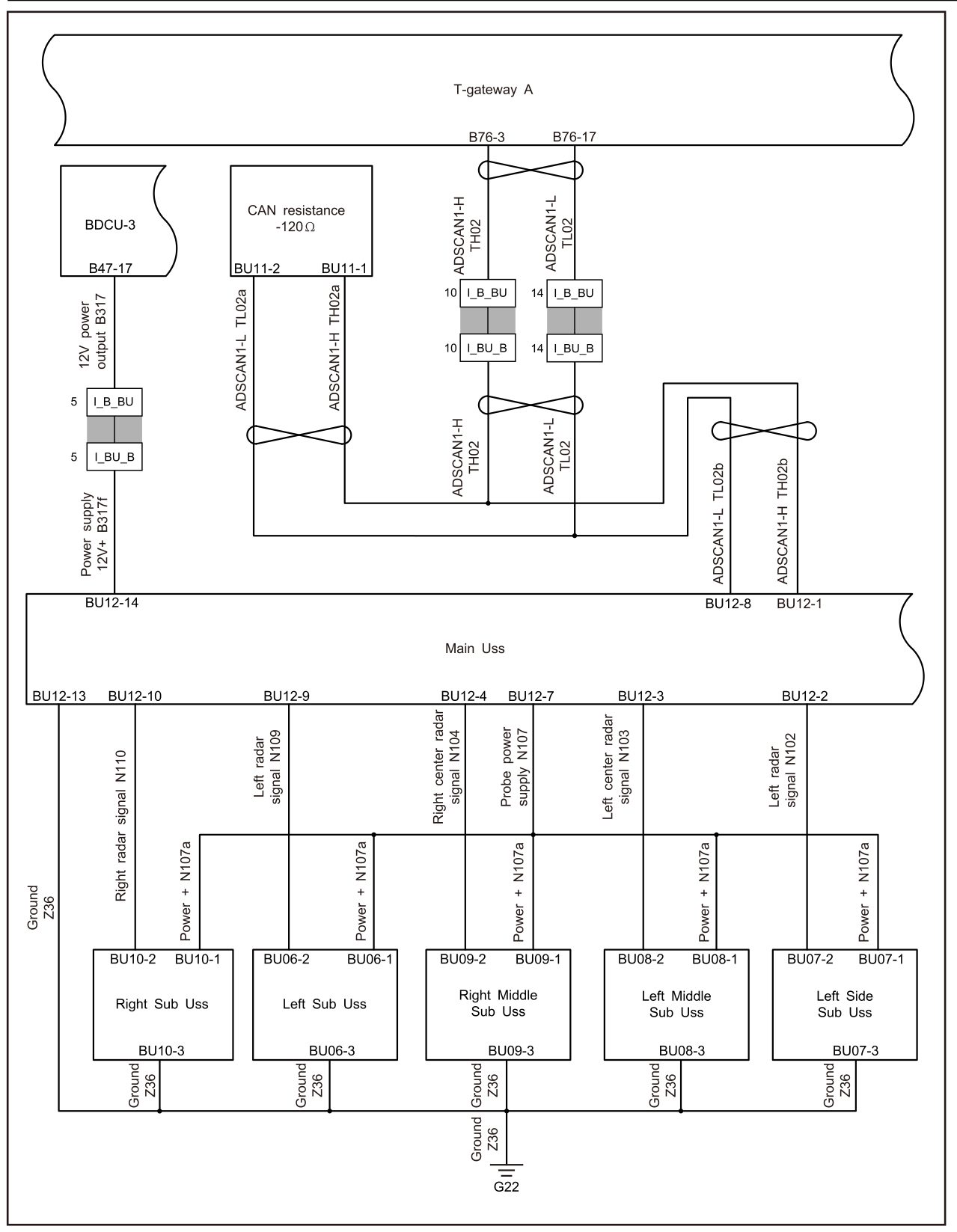 5.1.4.22 Left Middle Sub Uss Fault — circuit diagram